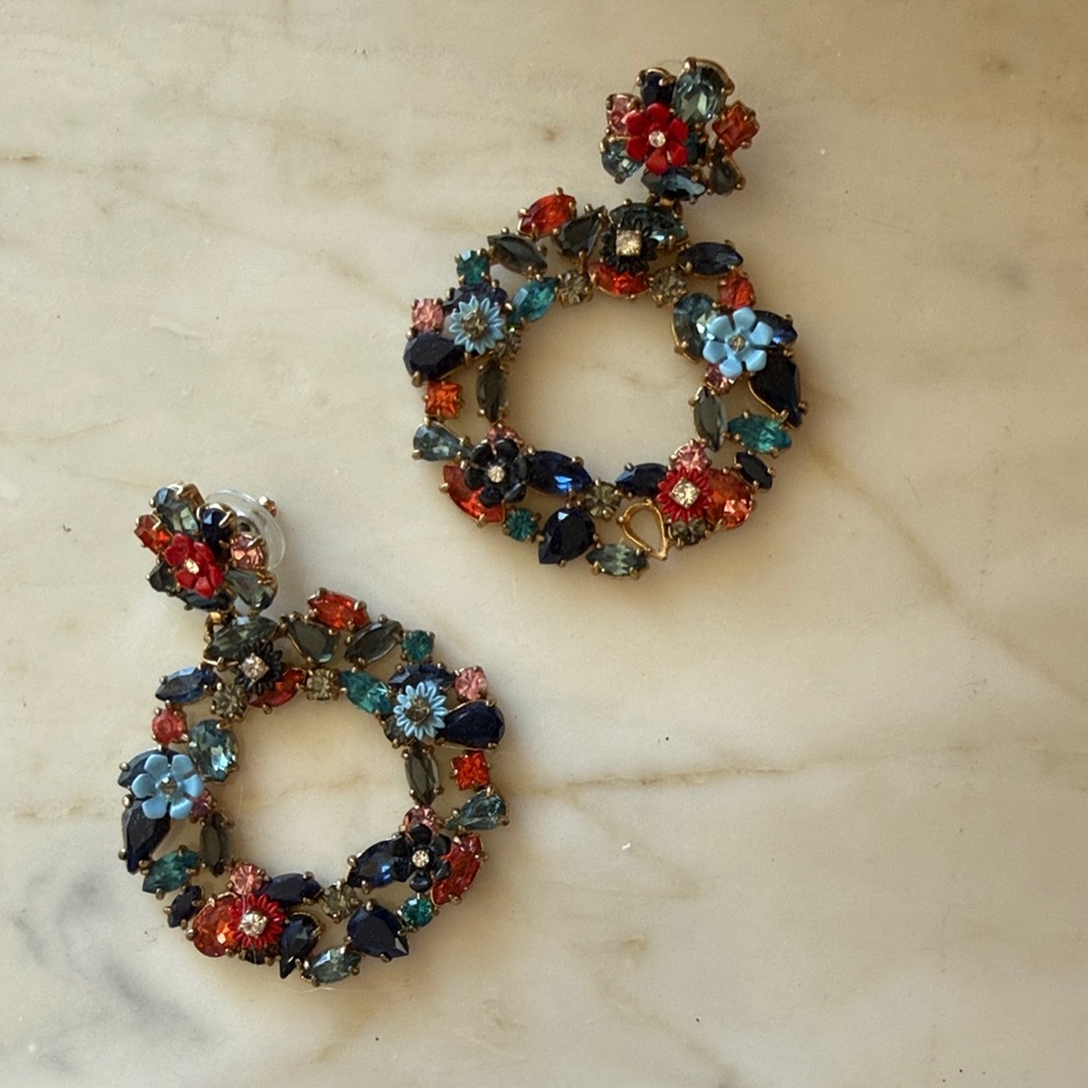 J Crew Multicolor Crystal Floral Earrings - Women Jewelry
